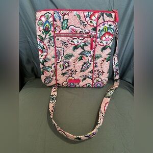 Vera Bradley Pink Floral Quilted Crossbody with Multicolor Flowers